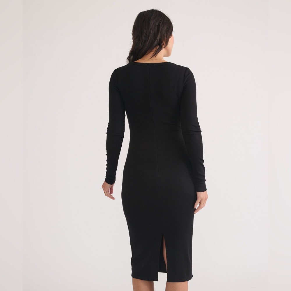 Marine Layer Lexi Rib Midi Dress Bodycon Long Sleeve Stretch Black Medium - Picture 4 of 7